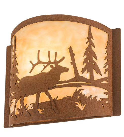 12" Wide Elk At Lake Wall Sconce