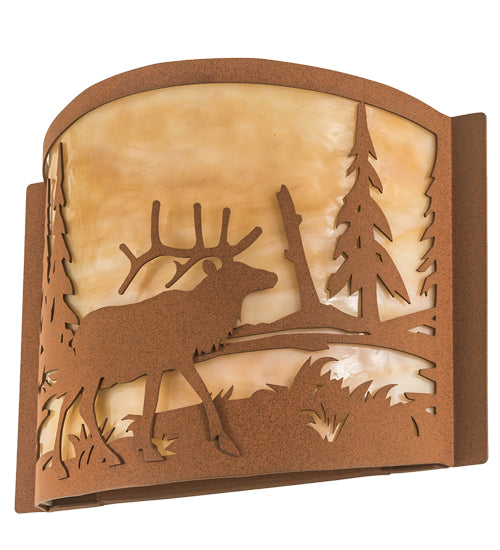 12" Wide Elk At Lake Wall Sconce