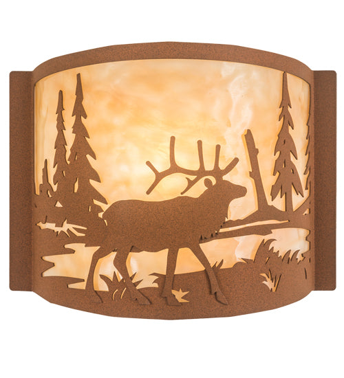 12" Wide Elk At Lake Wall Sconce