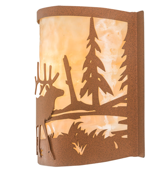 12" Wide Elk At Lake Wall Sconce