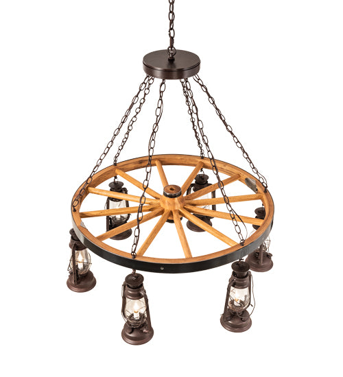 40" Wide Miners Lantern Wagon Wheel 6 Light Chandelier