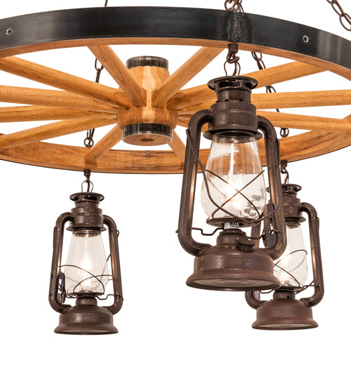 40" Wide Miners Lantern Wagon Wheel 6 Light Chandelier