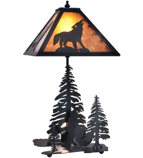 22" High Wolf At Dawn W/Lighted Base Table Lamp