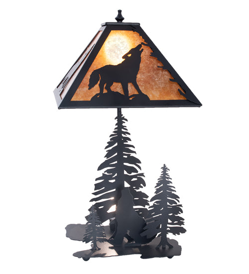 22" High Wolf At Dawn W/Lighted Base Table Lamp