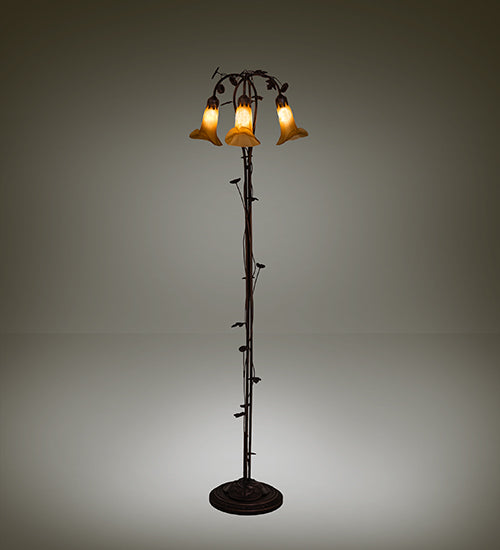 58" High Amber Tiffany Pond Lily 3 Light Floor Lamp