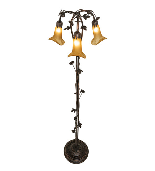 58" High Amber Tiffany Pond Lily 3 Light Floor Lamp