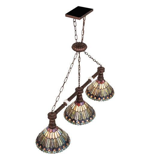 45" Long Tiffany Jeweled Peacock 3 Light Island Pendant