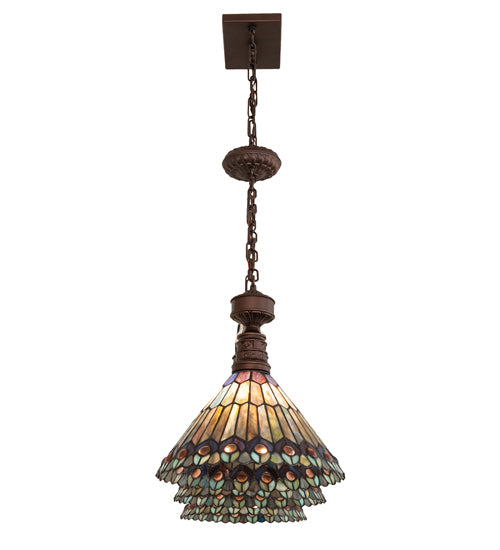 45" Long Tiffany Jeweled Peacock 3 Light Island Pendant