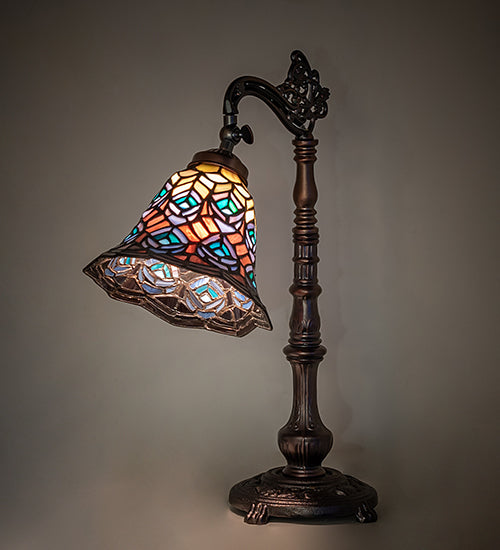 20" High Tiffany Peacock Feather Bridge Arm Table Lamp