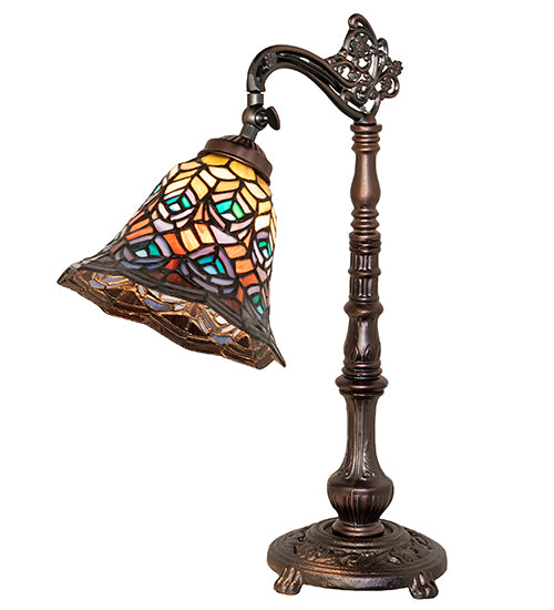 20" High Tiffany Peacock Feather Bridge Arm Table Lamp