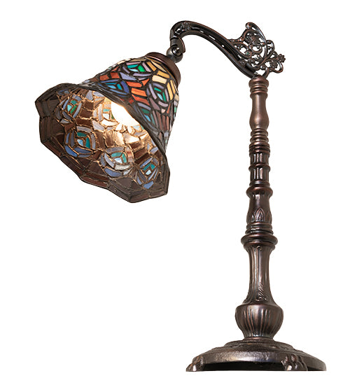 20" High Tiffany Peacock Feather Bridge Arm Table Lamp