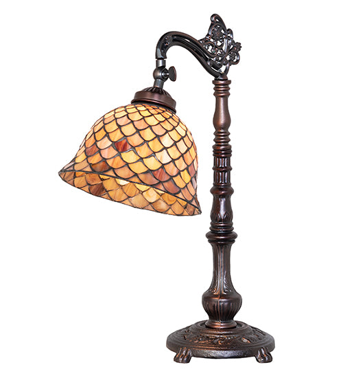 20" High Tiffany Fishscale Bridge Arm Table Lamp