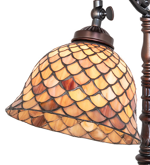 20" High Tiffany Fishscale Bridge Arm Table Lamp