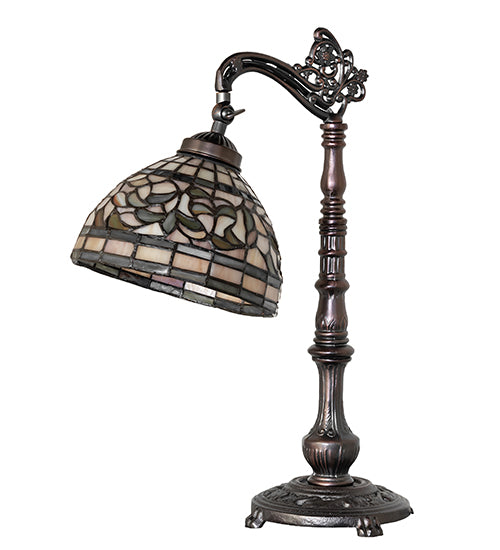 20" High Tiffany Turning Leaf Bridge Arm Table Lamp