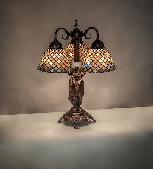 23" High Tiffany Fishscale 3 Light Table Lamp