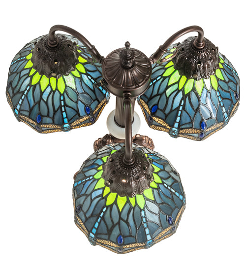 23" High Tiffany Hanginghead Dragonfly 3 Light Table Lamp