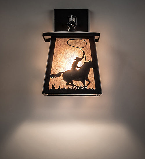 7" Wide Cowboy & Steer Hanging Wall Sconce