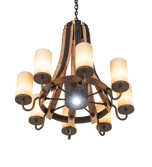 30" Wide Barrel Stave Madera 8 Light Chandelier