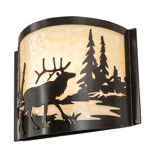 12" Wide Elk At Lake Wall Sconce