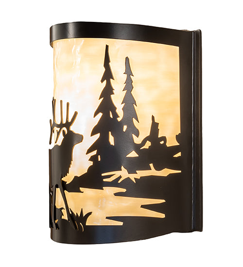 12" Wide Elk At Lake Wall Sconce