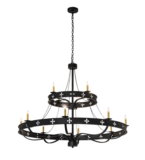 60" Wide Byzantine 12 Light Two Tier Chandelier