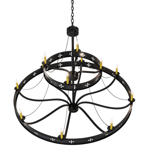 60" Wide Byzantine 12 Light Two Tier Chandelier