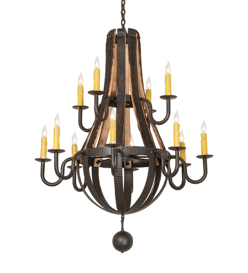 48" Wide Barrel Stave Madera 12 Light Two Tier Chandelier