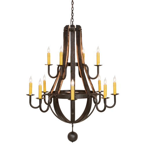 48" Wide Barrel Stave Madera 12 Light Two Tier Chandelier