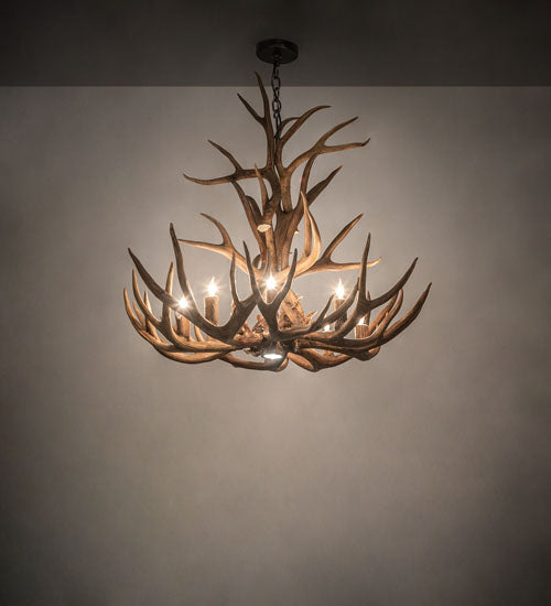 34" Wide Antlers Elk & Mule Deer 8 Light Chandelier