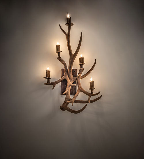 21" Wide Antlers Elk & Mule Deer 5 Light Wall Sconce