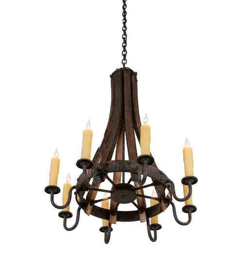 24" Wide Barrel Stave Madera 8 Light Chandelier