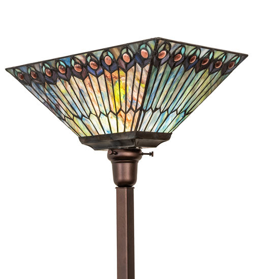 70" High Tiffany Jeweled Peacock Torchiere