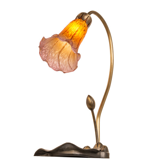 16" High Amber/Purple Tiffany Pond Lily Accent Lamp