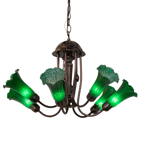 24" Wide Green Tiffany Pond Lily 7 Light Chandelier