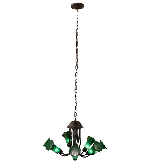 24" Wide Green Tiffany Pond Lily 7 Light Chandelier