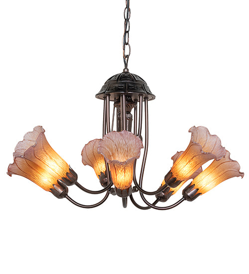 24" Wide Amber/Purple Tiffany Pond Lily 7 Light Chandelier