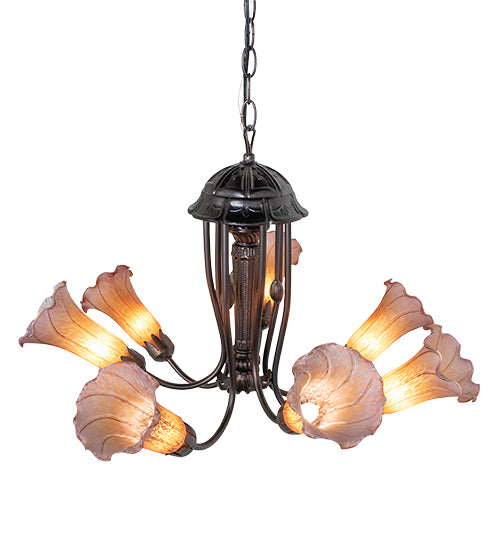 24" Wide Amber/Purple Tiffany Pond Lily 7 Light Chandelier