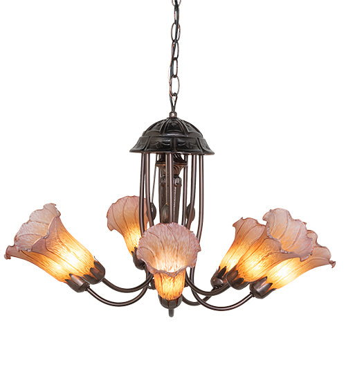 24" Wide Amber/Purple Tiffany Pond Lily 7 Light Chandelier