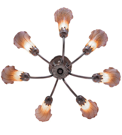 24" Wide Amber/Purple Tiffany Pond Lily 7 Light Chandelier