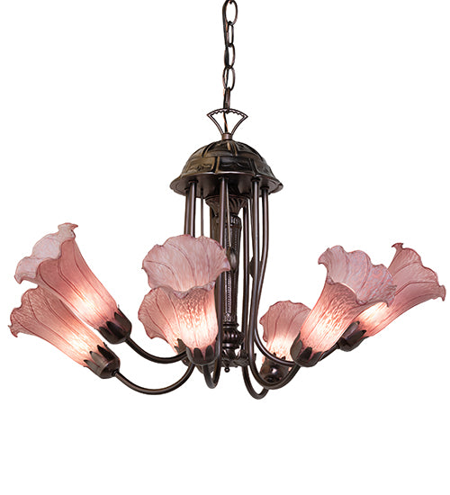 24" Wide Purple Tiffany Pond Lily 7 Light Chandelier