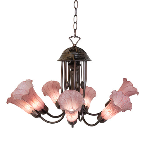 24" Wide Purple Tiffany Pond Lily 7 Light Chandelier