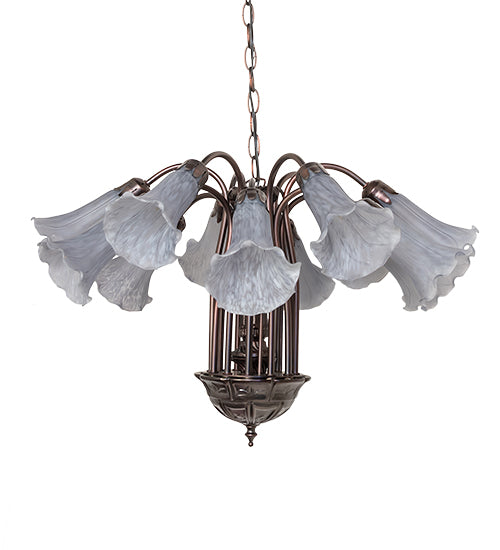 24" Wide Gray Tiffany Pond Lily 12 Light Chandelier