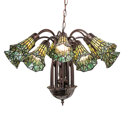 24" Wide Stained Glass 12 Light Chandelier