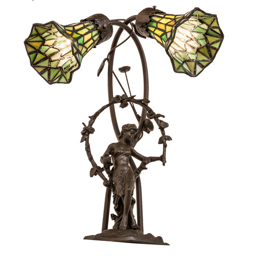 17" High Stained Glass Pond Lily 2 Light Trellis Girl Accent Lamp