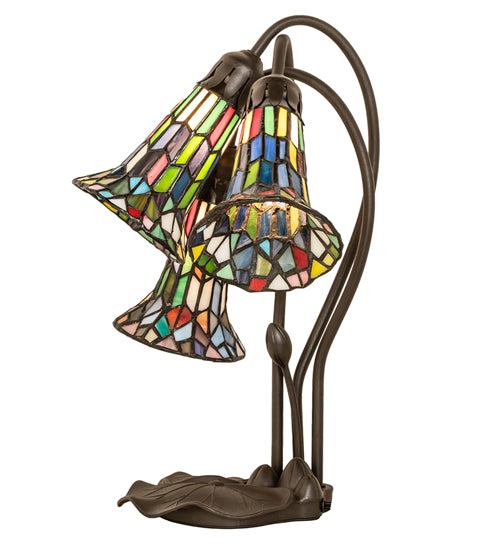 16" High Stained Glass Pond Lily 3 Light Accent Lamp