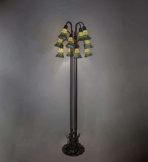 63" High Stained Glass Pond Lily 12 Light Floor Lamp