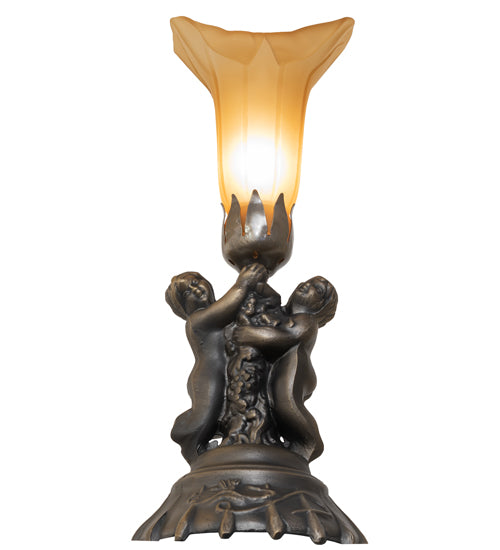 13" High Amber Tiffany Pond Lily Twin Cherub Accent Lamp