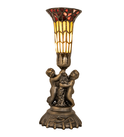 13" High Stained Glass Pond Lily Twin Cherub Accent Lamp