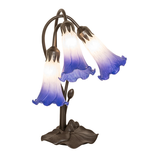 16" High Blue/White Pond Lily Tiffany Pond Lily 3 Light Accent Lamp