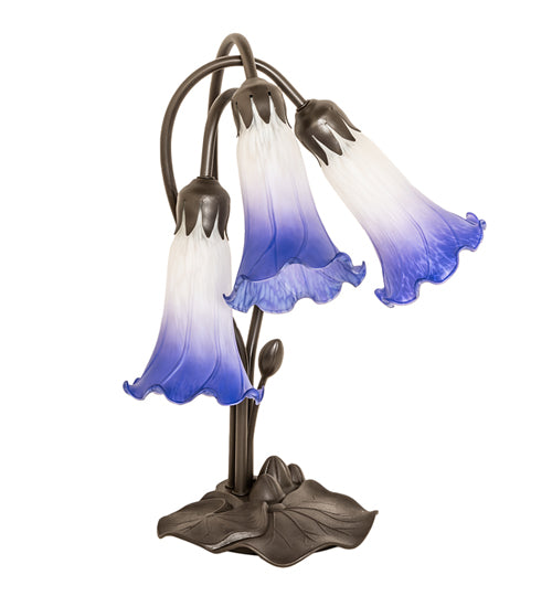 16" High Blue/White Pond Lily Tiffany Pond Lily 3 Light Accent Lamp